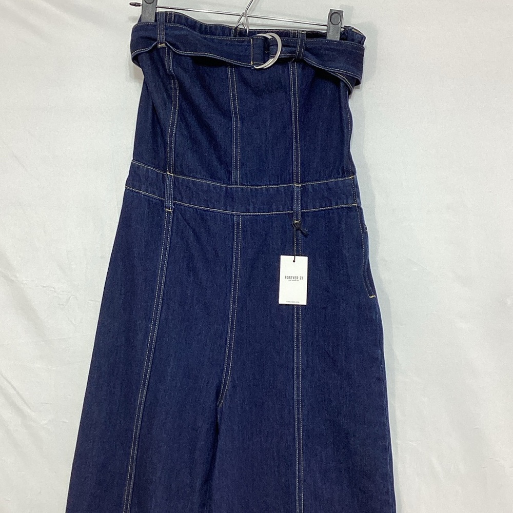 NWT Forever 21 Dark Blue Strapless Denim Jumpsuit - Picture 4 of 13